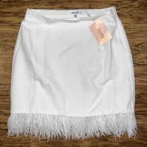 Misguided white feather trim mini skirt